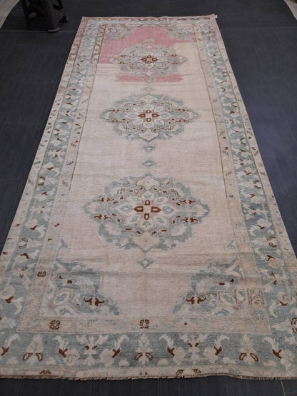 4.5 x 10.3 Muted Vintage Runner Muted TURKISH Runner Rug Vintage Oushak Runner Rug Vintage Runner Rug Wool Oriental Runner Handmade Runner
