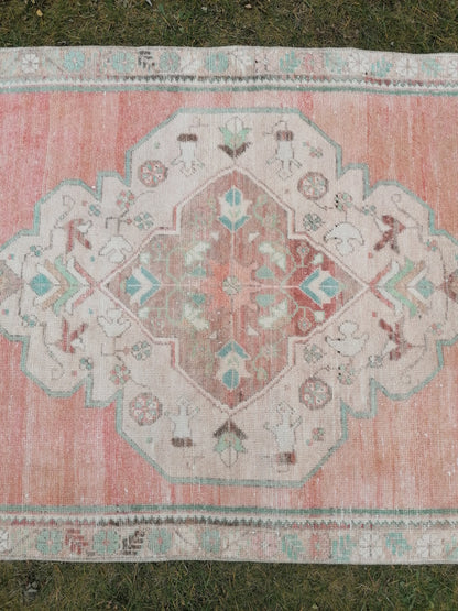 3'11x7'10 turkish rug, vintage rug, oushak vintage rug, kitchen rug bohemian rug
