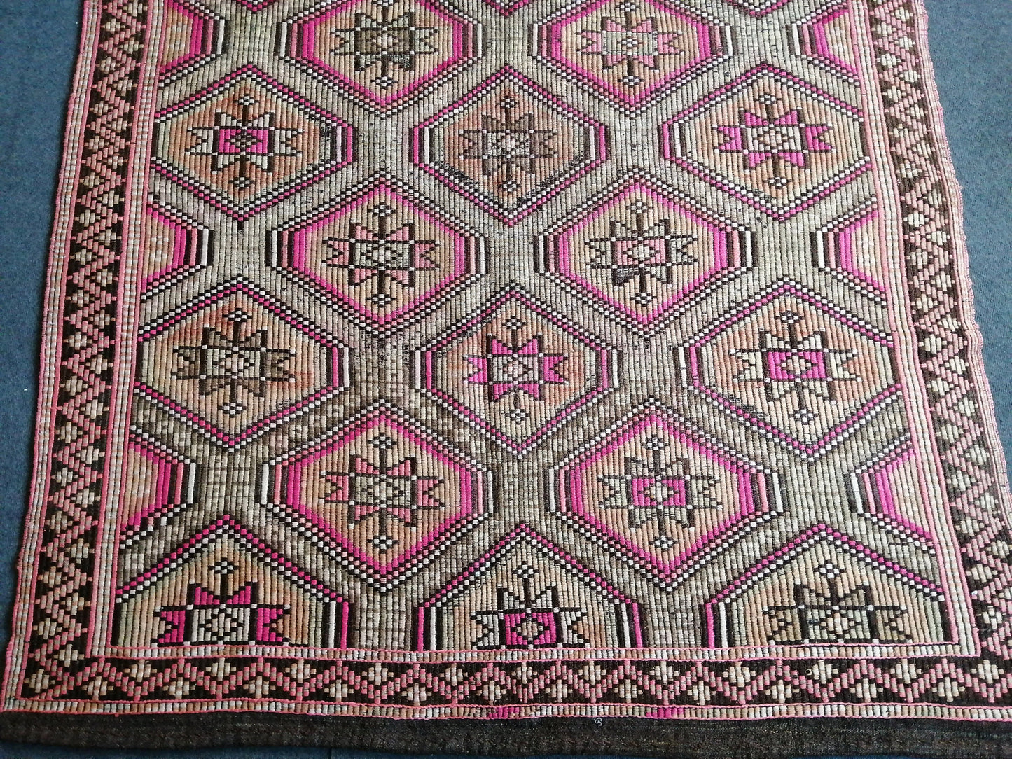 9 x 5.6 Flatwoven with Embroidery Rug TURKISH HAND MADE Rugs   Vintage Turkish Rugs   Oushak Rug  Vintage Oushak Rug, Wool Rug