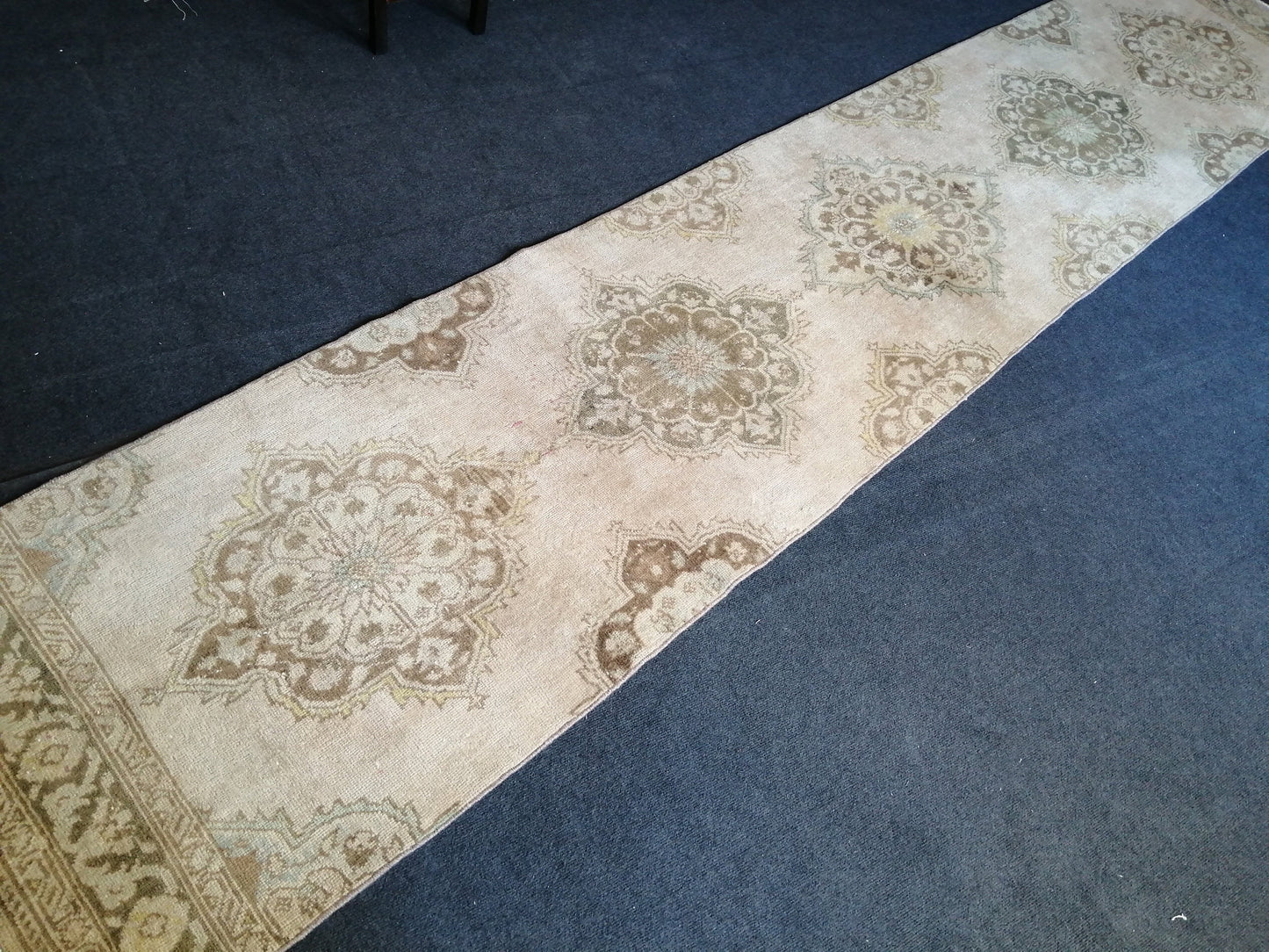 13.9 x 2.8 Muted Oushak Runner Rug Turkish Runner Rug Vintage Runner Rug Hallway Runner Rug Faded Kitchen Runner Rug Wool Runner Rug