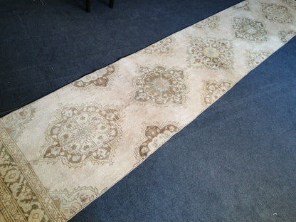 13.9 x 2.8 Muted Oushak Runner Rug Turkish Runner Rug Vintage Runner Rug Hallway Runner Rug Faded Kitchen Runner Rug Wool Runner Rug
