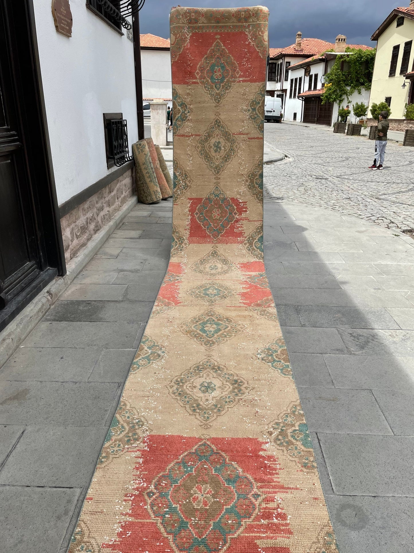 Muted Vintage Extra Long Turkish Runner Oushak  2.7 x 20.5 Stairs Runner Rug Vintage Runner XL Oriental Runner Staircase Handmade Runner
