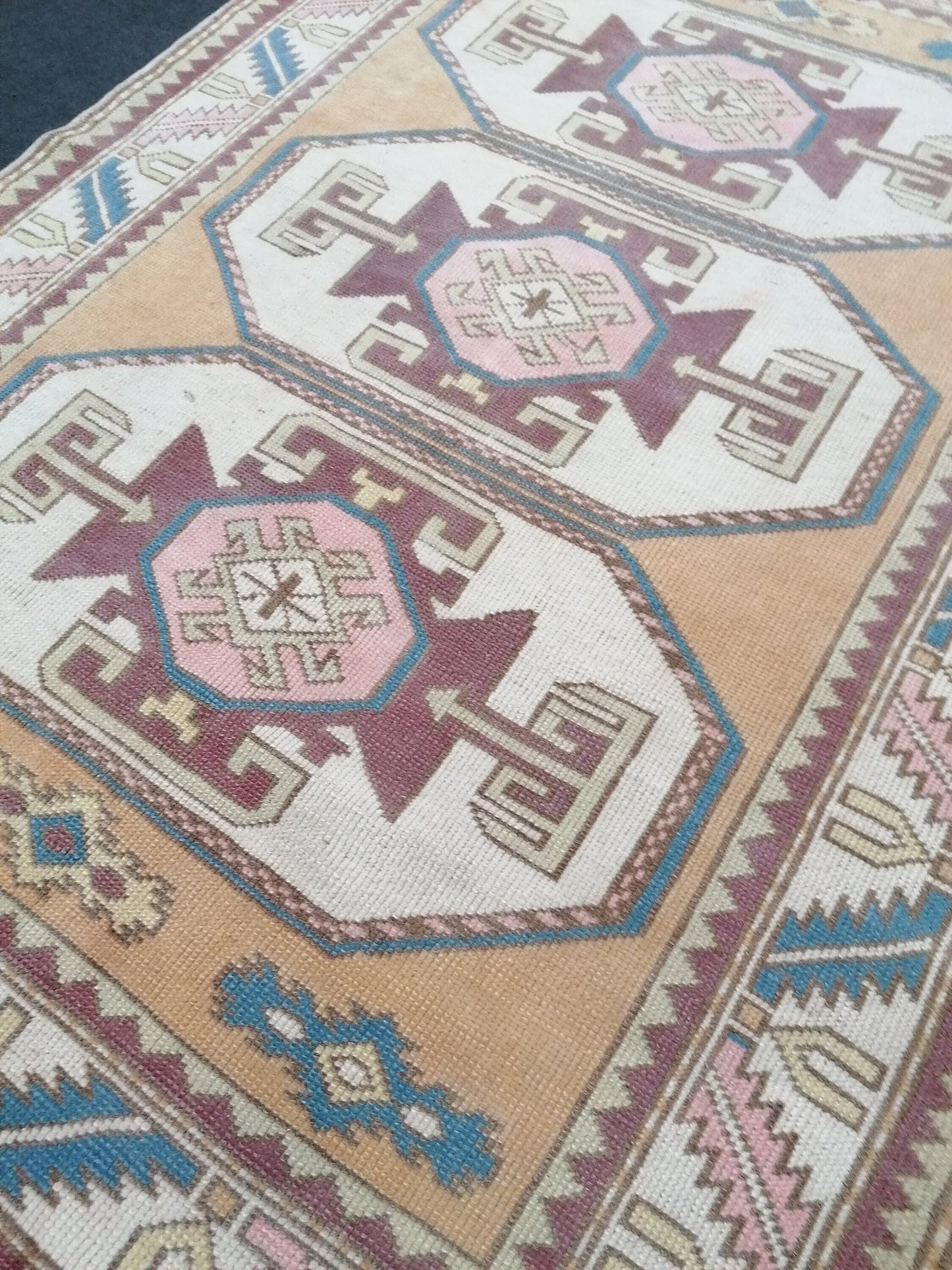 4.3x6 vintage wool rug, oushak rug, living room rug, unique hand made rug, bohemian rug