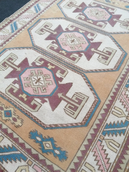 4.3x6 vintage wool rug, oushak rug, living room rug, unique hand made rug, bohemian rug