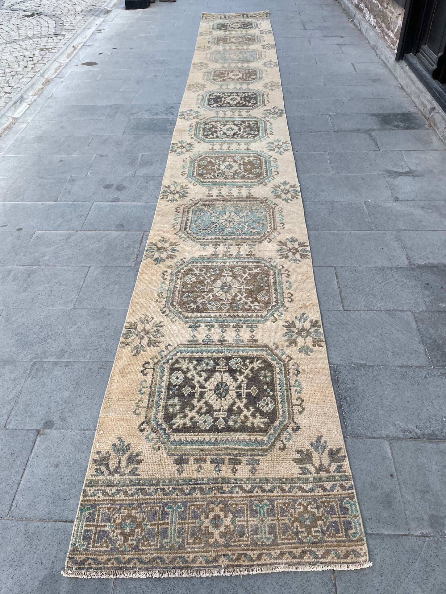 Muted Hand Knotted Extra Long Turkish Runner Very Long Stairs Runner Rug 2.8 x 20.7 Vintage Runner Rug XL Oriental Runner Staircase Runner