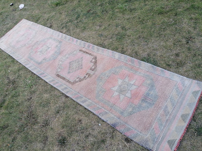 Turkish runner rug,vintage rug,vintage oushak rug 2'10x12'3 wool runner, hand made kitchen rug, hallway runner rug