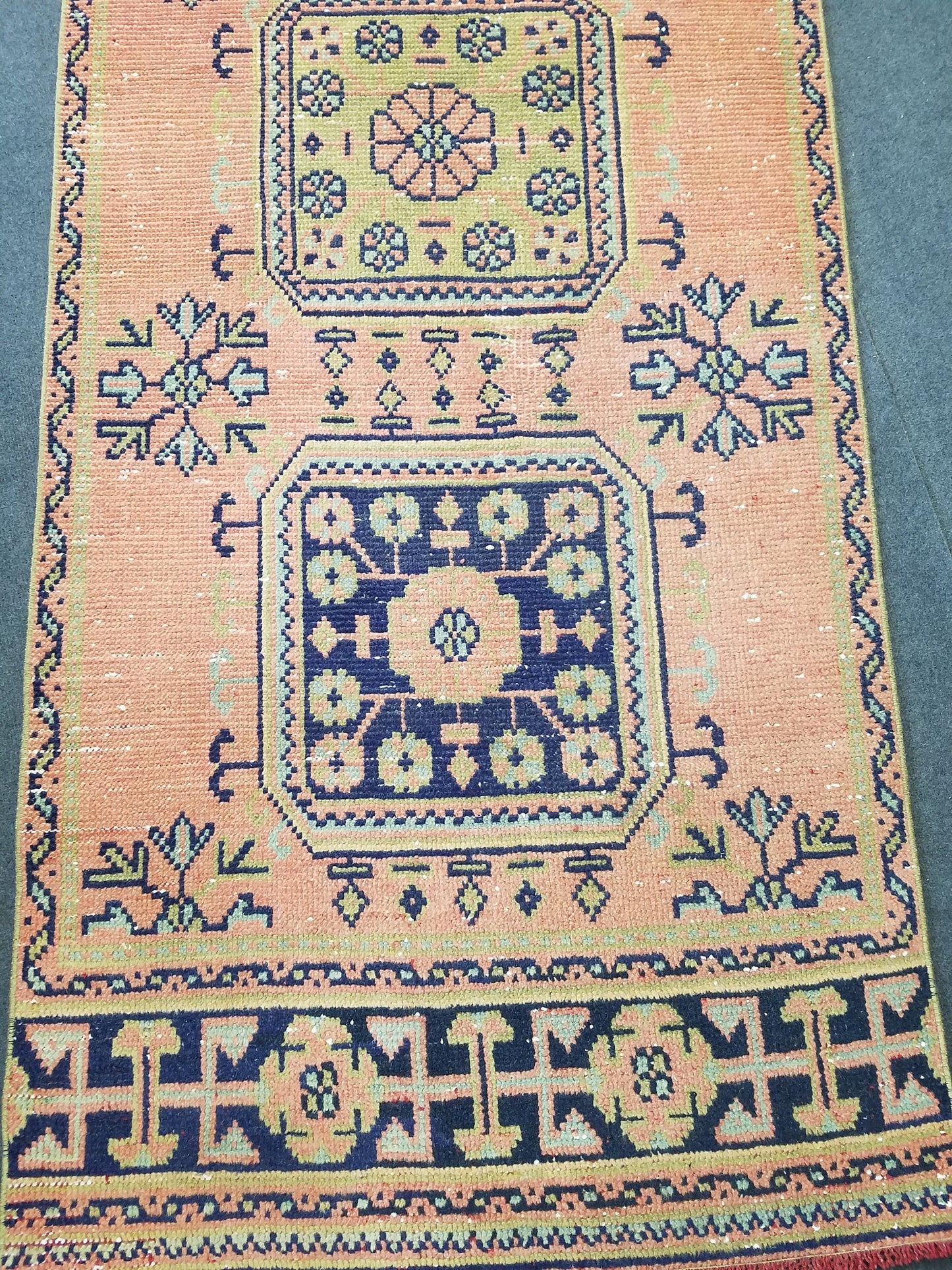 Oushak turkish runner rug, vintage rug, vintage oushak runner rug, vintage anatolian rug,unique hand made rug,kitchen runner rug 11'10x3' ft