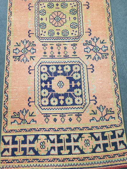 Oushak turkish runner rug, vintage rug, vintage oushak runner rug, vintage anatolian rug,unique hand made rug,kitchen runner rug 11'10x3' ft