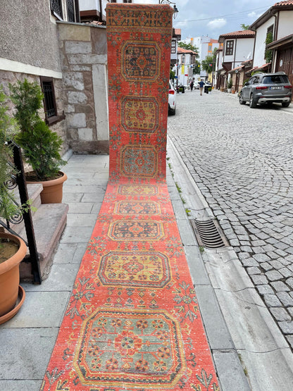 Long Vintage Runner Stairs Runner Rug 2.6 x 22.3 Handmade Runner Rug XL Oriental Runner Rug Staircase Hand Knotted Runner rug