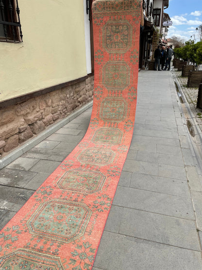 Vintage Hand Knotted 2.5 x 19 Extra Long Turkish Runner Very Long Stairs Runner Rug Vintage Runner Rug XL Oriental Runner Staircase Runner