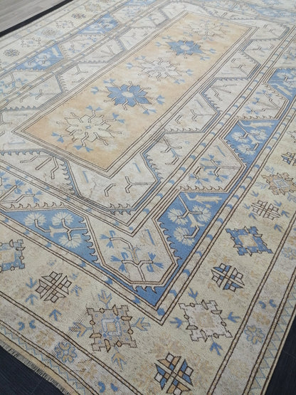 8.7 x 11.8 Muted Wool OUSHAK RUG TURKISH Persian Rug Vintage Oriental Rug Vintage Hand Made Rug Wool Oushak Rug Light Blue Rug 8x12 rug