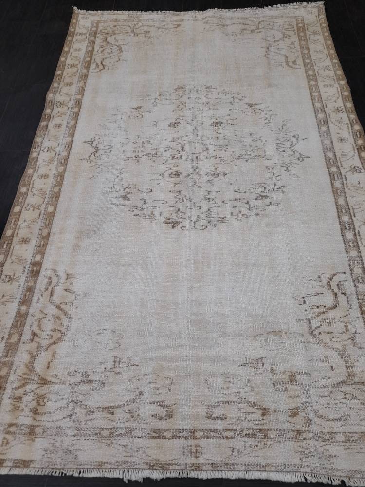 Neutral Oriental Rug 5.2 x 8 TURKISH Oushak Rug Distressed Vintage Antique Rug Vintage Wool Distressed Rug Neutral Hand Made Rug