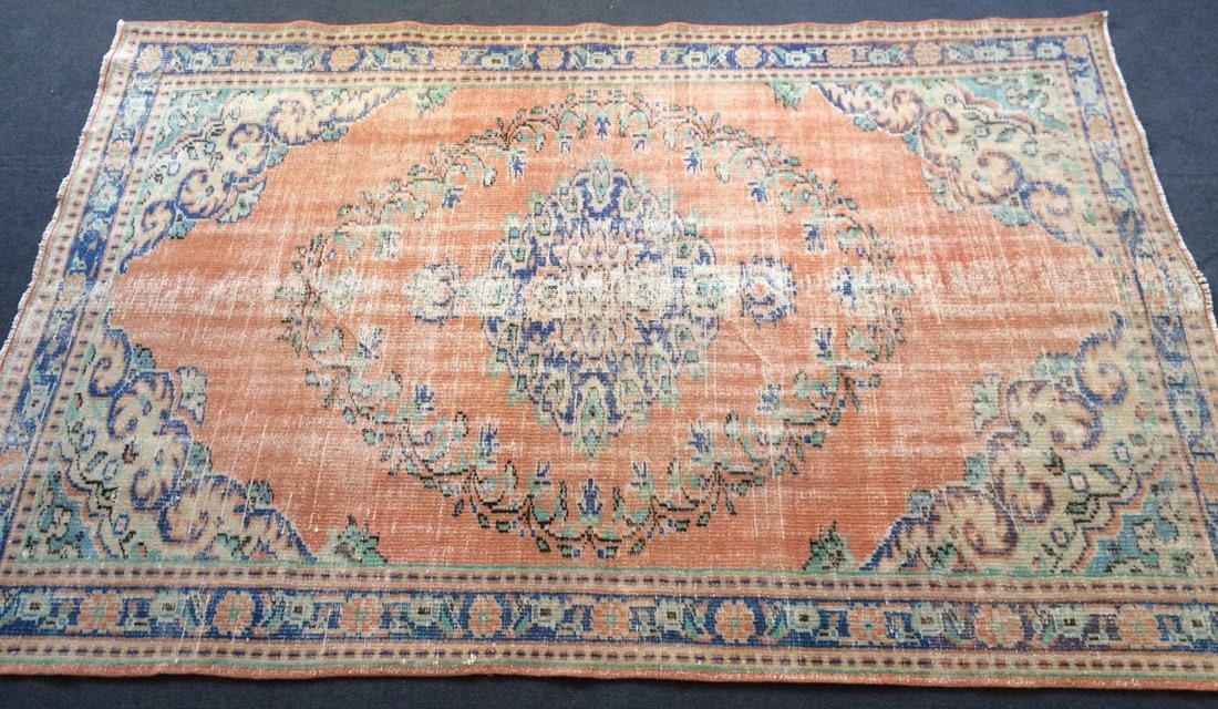 Vintage Rug Turkish Rug Oushak  Rug Bohemian Rug Living Room Rug Wool Oushak Rug Hand Made Rug