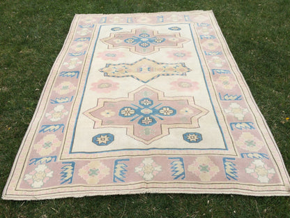 WOOL Area Rug, Handmade Rug, Muted Rug, Oushak Rug,Muted Vintage Persian Rug Vintage Turkish Rugs, Oushak Rug, Turkish 5.2 x 7.3 Rug