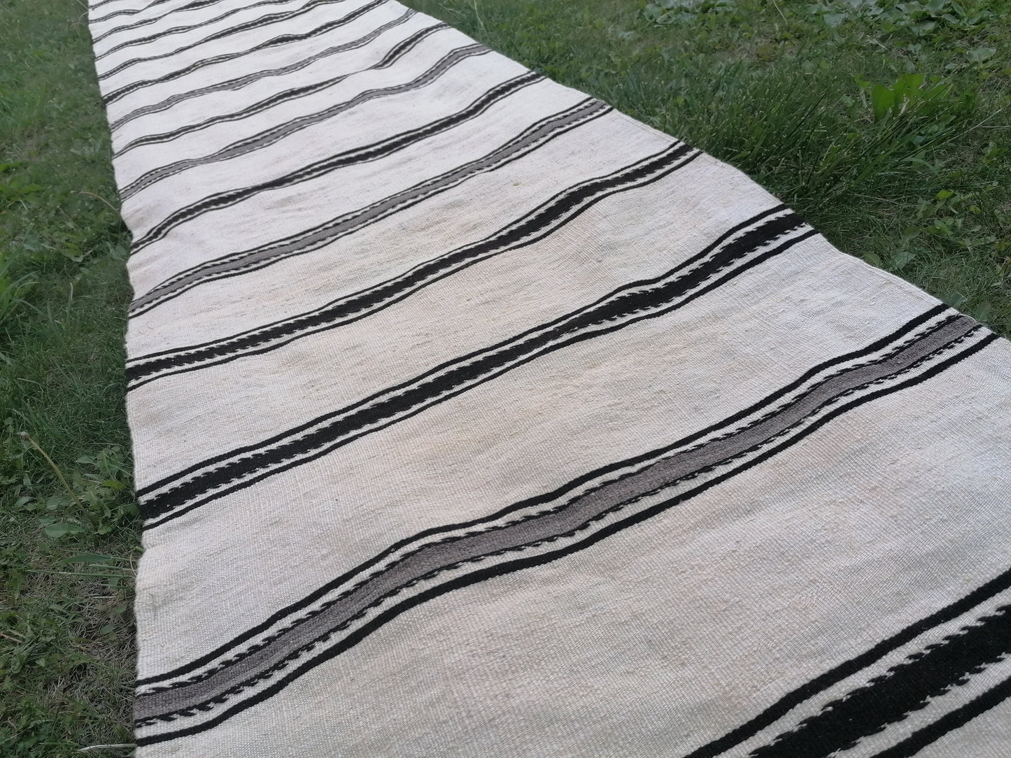 2.5 x 21 Neutral flatweave wool runner rug - stripe kilim runner, long handmade runner,  turkish woven runner rug