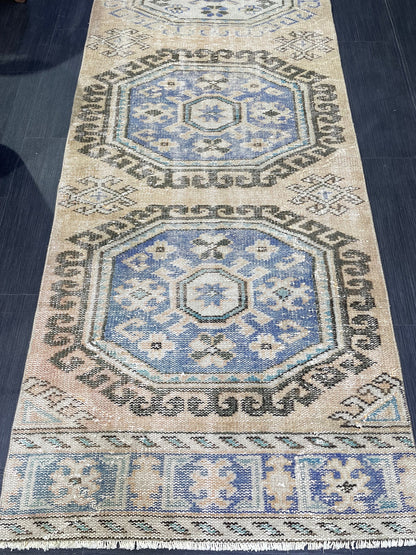 Distressed Antique Runner Rug 2.9 x 11.4 Turkish Runner Rug Vintage Runner Rug Old Hallway Runner Rug Kitchen Runner Rug Wool Runner Rug