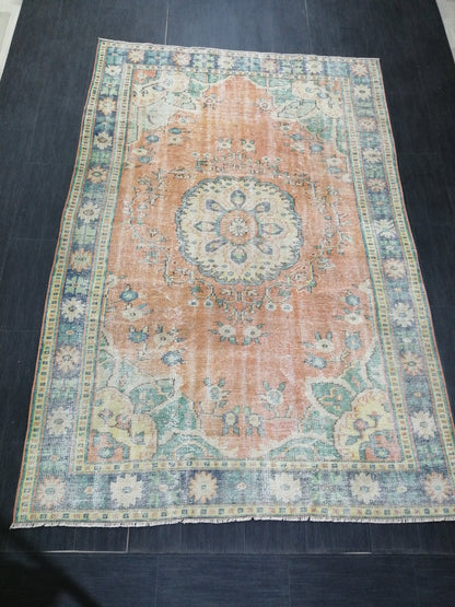 Large OUSHAK RUG TURKISH Rug Vintage Persian Rug Vintage 6 x 9.3 Oriental Rug Wool Oushak Rug Hand Made Rugs Vintage Turkish Rug Antique Rug