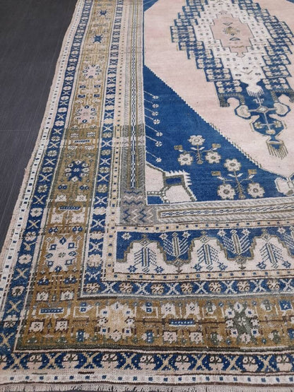 Navy and Pink OUSHAK RUG 5.8 x 11 TURKISH Rug Vintage Oriental Rug Vintage Persian Rug Wool Oushak Rug Hand Made Rug Vintage Turkish Rug