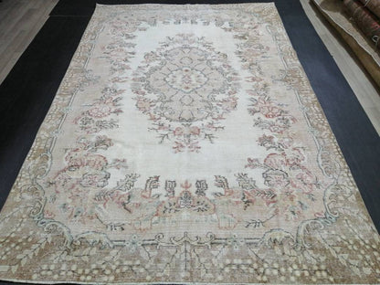Floral Muted OUSHAK RUG 10.3 x 6.6 TURKISH Rug Oriental Vintage Wool Rug Muted Hand Made Rugs Vintage Turkish Rug