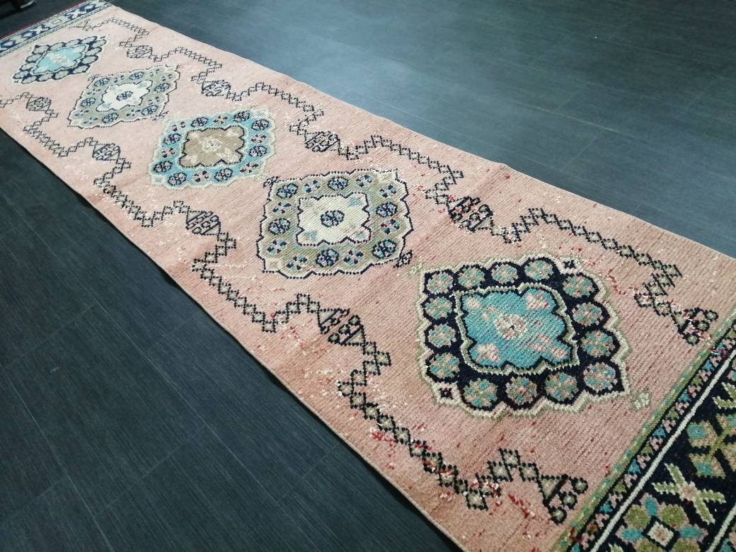 VINTAGE RUNNER Rug, Muted 10. 8 x 2.6 Vintage Turkish Runner Rug, Oushak Runner Rug, Hand woven Rug, Oriental runner Rug 2.6 x 11 Runner