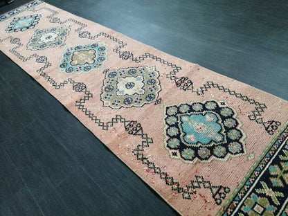 VINTAGE RUNNER Rug, Muted 10. 8 x 2.6 Vintage Turkish Runner Rug, Oushak Runner Rug, Hand woven Rug, Oriental runner Rug 2.6 x 11 Runner