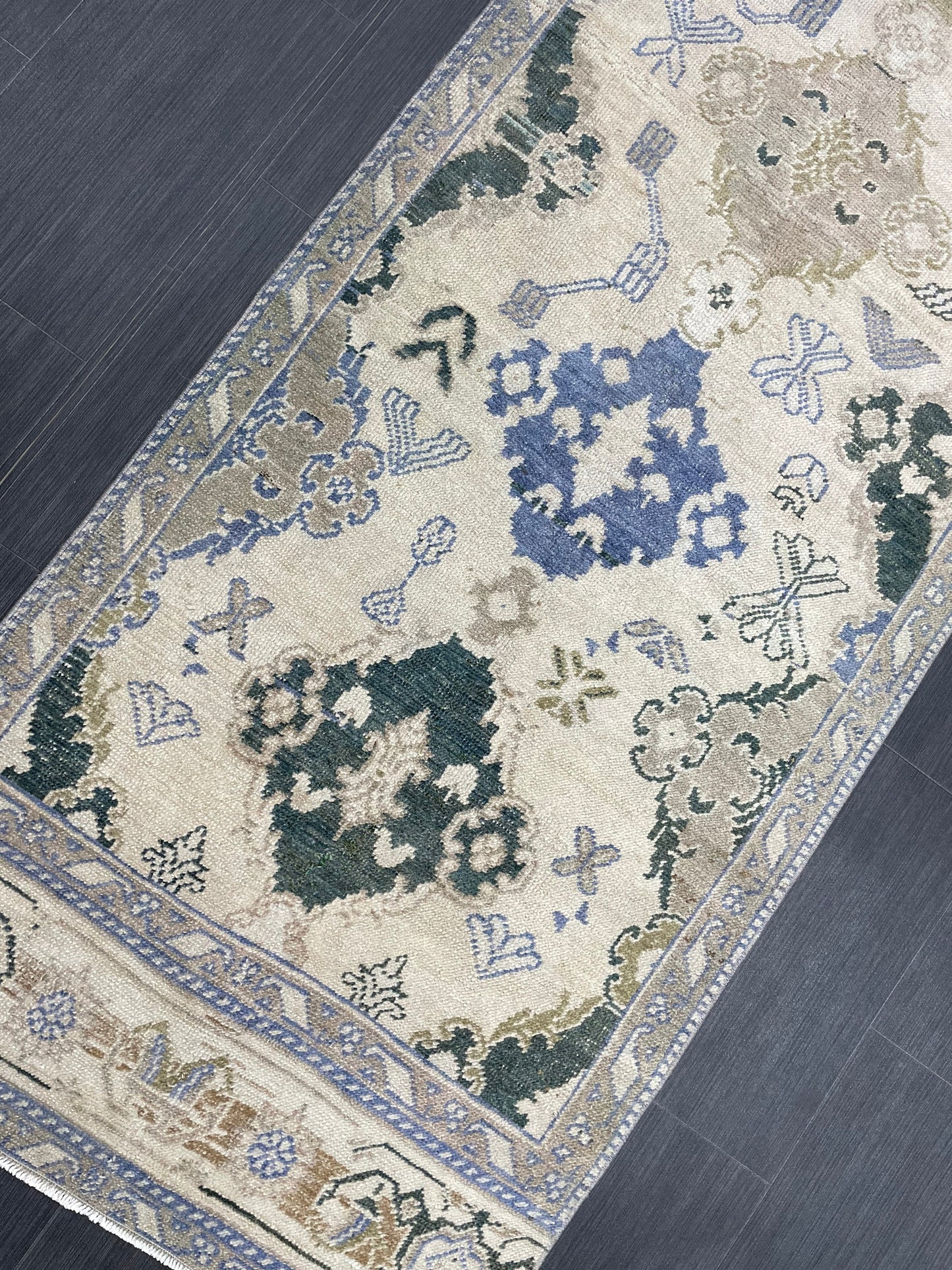 Blue Green Turkish Oushak Runner Rug  3x13 ft Turkish Runner Rug XL Vintage Runner Rug Long Hallway Runner Rug Kitchen Runner Wool Pile