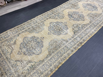 Vintage Hand Knotted Rug Vintage 5x13 Runner Oushak Runner Rug Turkish Runner Rug Vintage Runner Rug Star Kitchen Runner Natural Wool