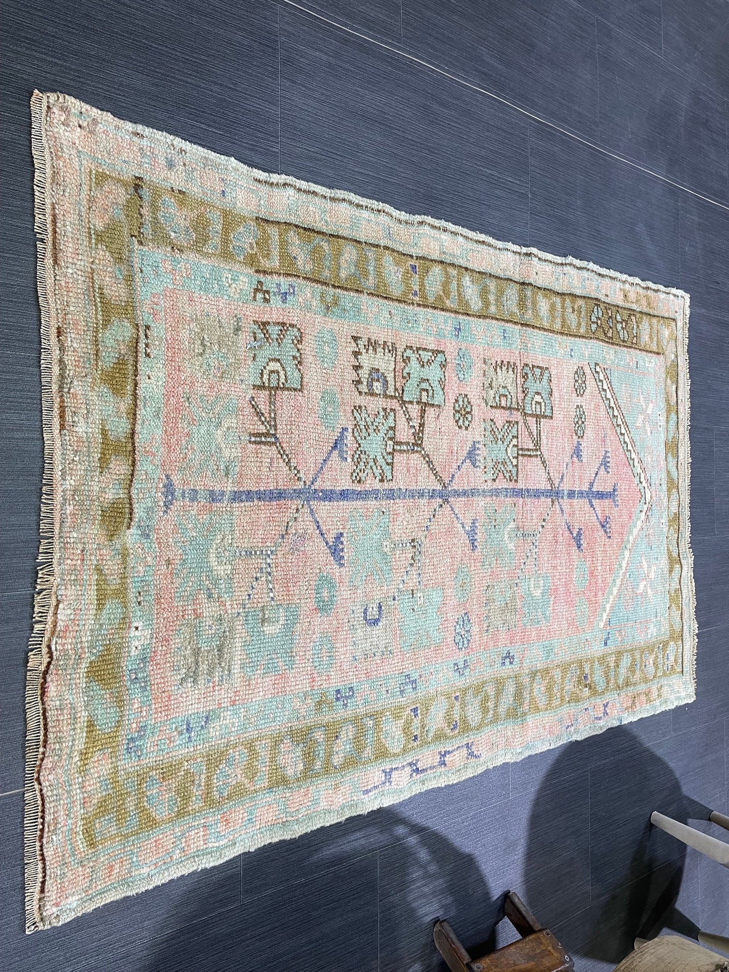 Muted Handmade Rug Muted 2.11 x 4.4 Vintage Rug Wool Oushak Rug Hand Made Rugs Vintage Turkish Rug Living Room Rug