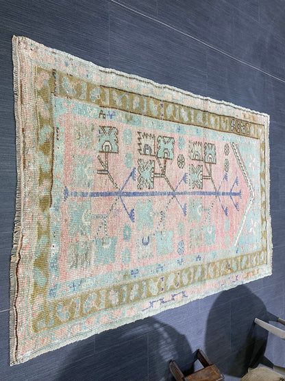 Muted Handmade Rug Muted 2.11 x 4.4 Vintage Rug Wool Oushak Rug Hand Made Rugs Vintage Turkish Rug Living Room Rug