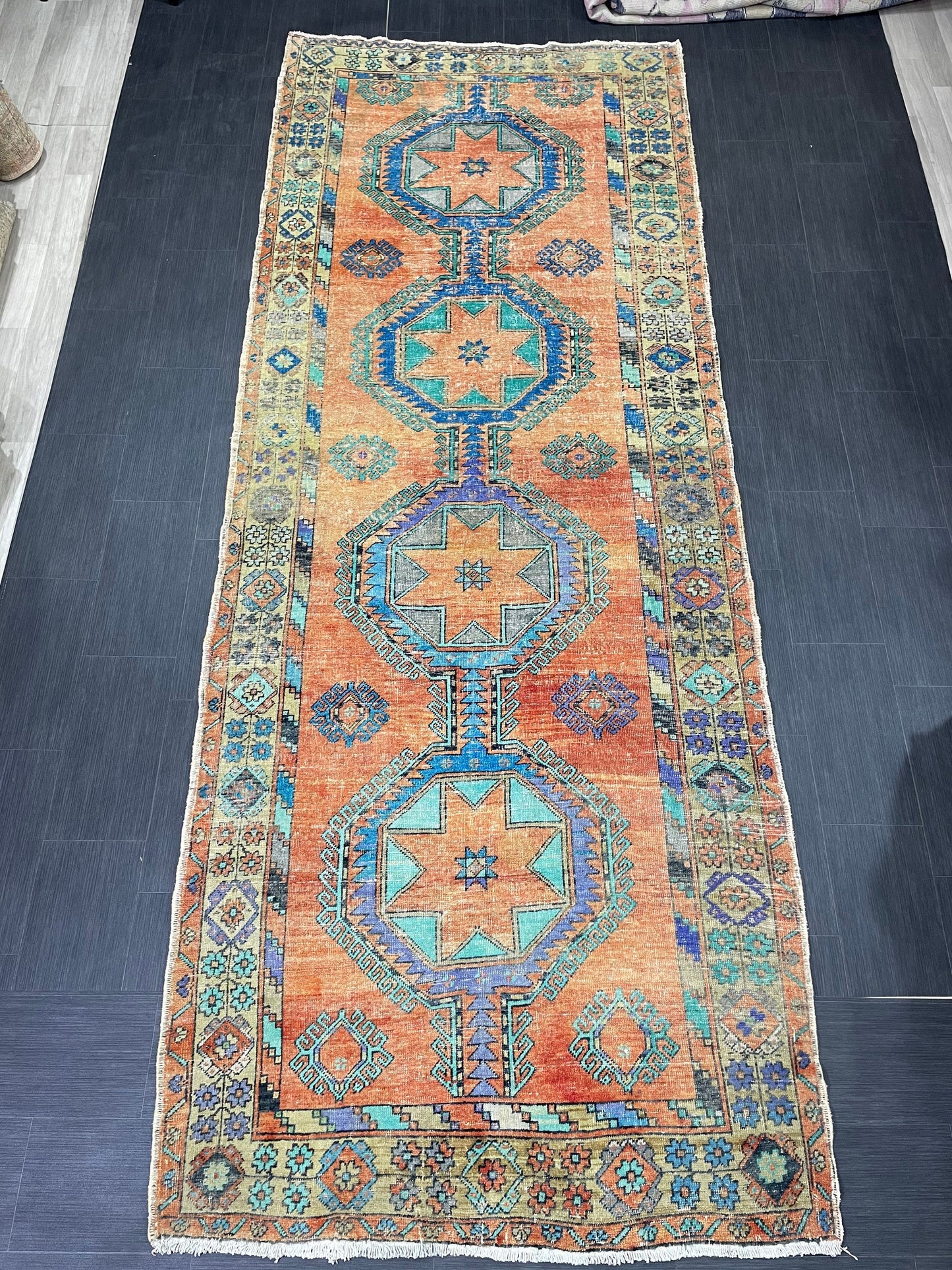 Vintage Hand Knotted Vintage 5 x 12.8 Runner Oushak Runner Rug Turkish Runner Rug Vintage Runner Rug Star Kitchen Runner Natural Wool Runner