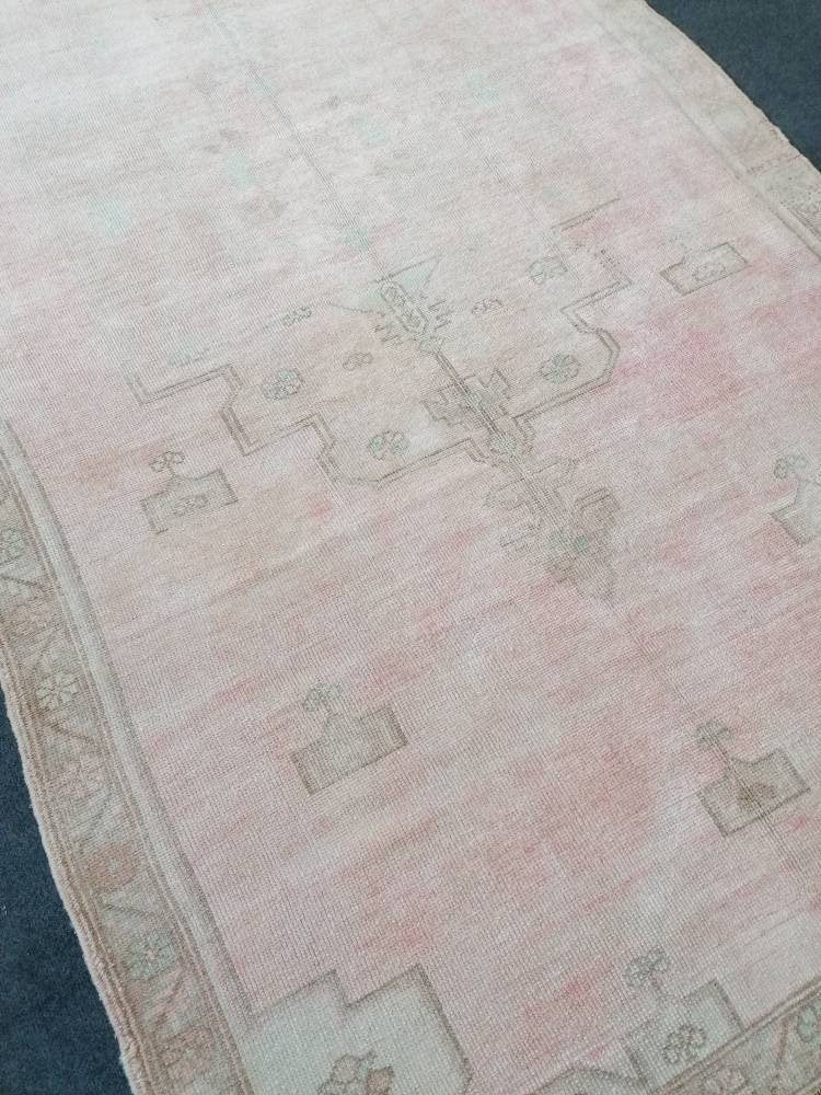 4.10 x 10.2 muted vintage rug, faded oushak rug - hand made rug, natural Turkish wool rug,