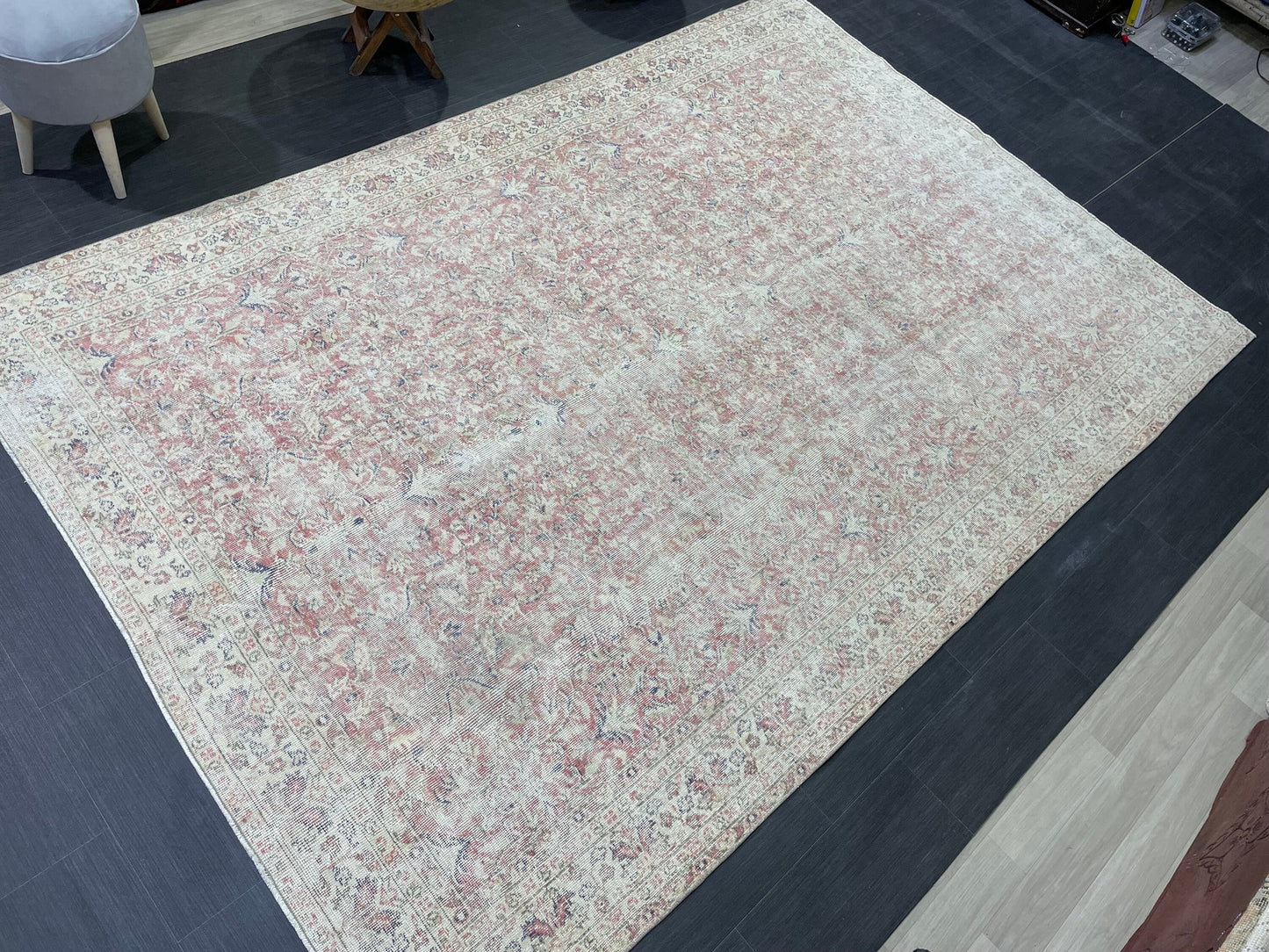 Large Distressed OUSHAK RUG, TURKISH 6.8 x 9.10 Rug Vintage Rug Vintage Persian Rug Wool Oriental Rug, Handmade Rug, Vintage Turkish Rug