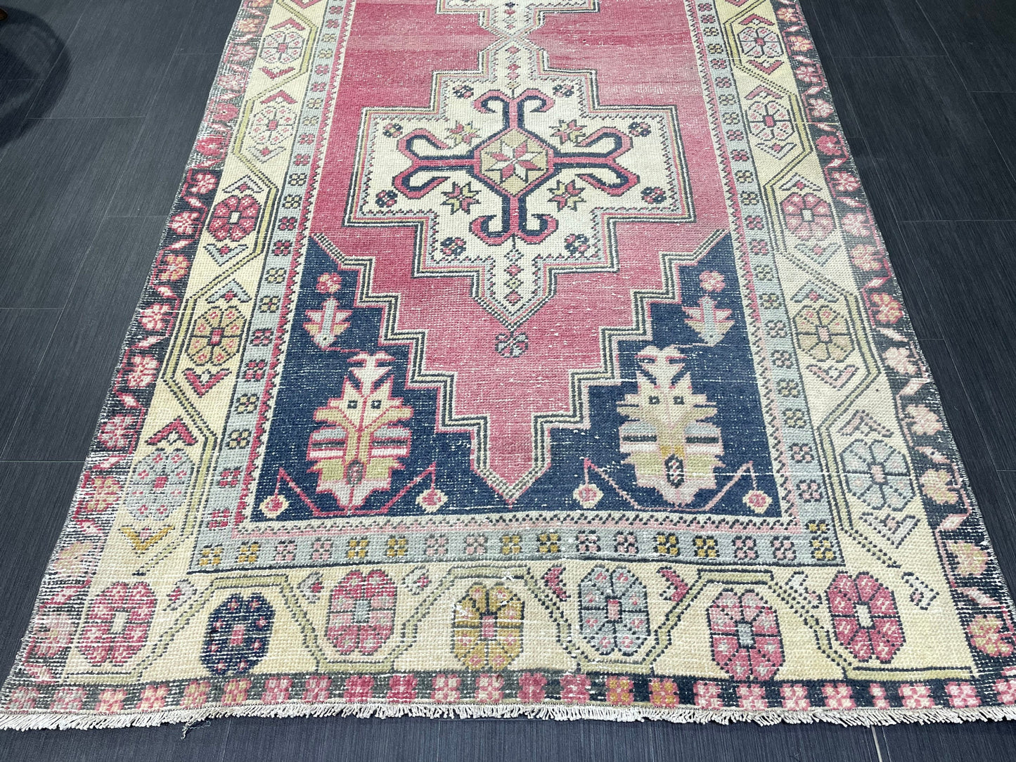 Hand Knotted Rug, Vintage Rug, Handmade 4.2 x 9.2 Rug, Oushak Rug, Rustic Rug, Turkish Rug, Antique Rug, Vintage Rug, Wool rug
