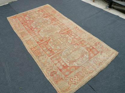 9'x4'4 soft vintage oushak turkish  rug, anatolian old vintage runner rug