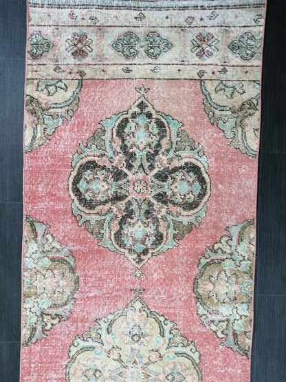 Pink Vintage Runner Rug 12.9 x 2.6 Oushak Runner Hallway Runner Rug Kitchen Runner Rug Wool Runner Rug Wool Oushak Rug