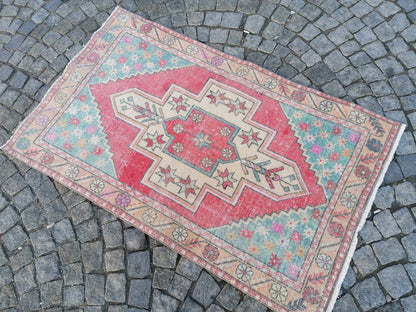 6'7x3'4 turkish rug,turkish vintage rug,oushak vintage rug,vintage rug,kitchen rug, vintage anatolian rug,unique hand made rug,bohemian rug