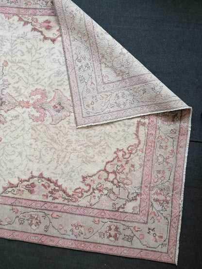 5.5x9.7 Large vintage pink pastel rug  oushak handmade wool rug, muted area rug, bohemian rug