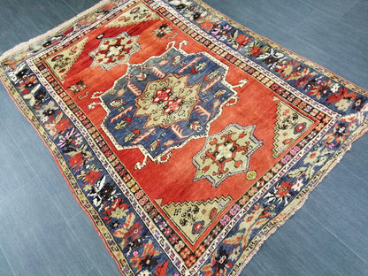 High Wool Pile Antique RUG 4 x 5.6 TURKISH Oushak Rug Vintage Oushak Rug Hand Made Rugs Vintage Turkish Rug Antique Oriental Rug 4x6