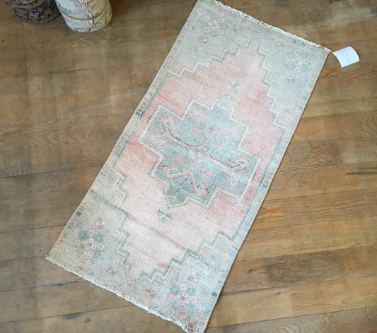 1.6x3 feet wool handmade oushak mini entryway rug, destroyed color grey kitchen floor mini rug, vintage bathroom mini rug, tiny bath mat