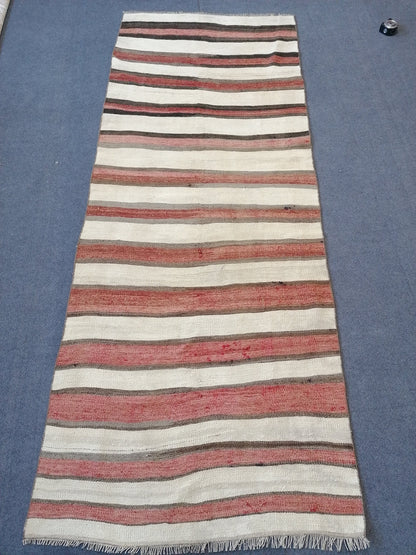 3 x 8 Vintage rug , flat woven kilim runner rug with embroidery rug, oriental carpet, vintage kilim rug wool