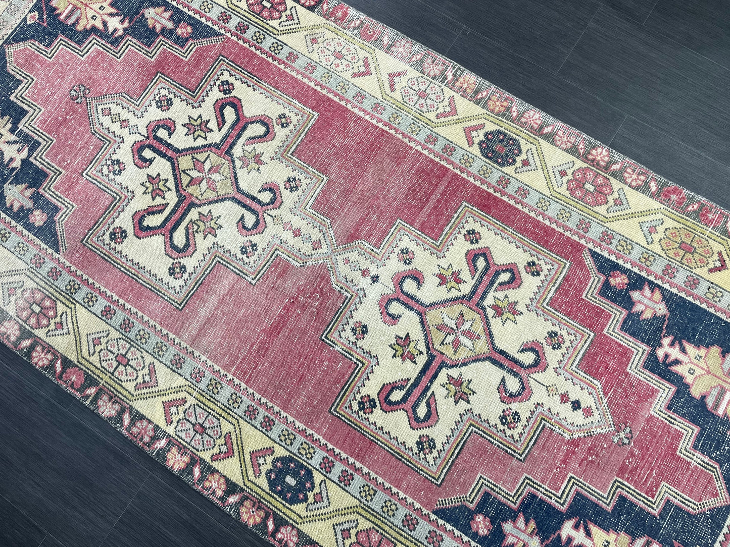 Hand Knotted Rug, Vintage Rug, Handmade 4.2 x 9.2 Rug, Oushak Rug, Rustic Rug, Turkish Rug, Antique Rug, Vintage Rug, Wool rug