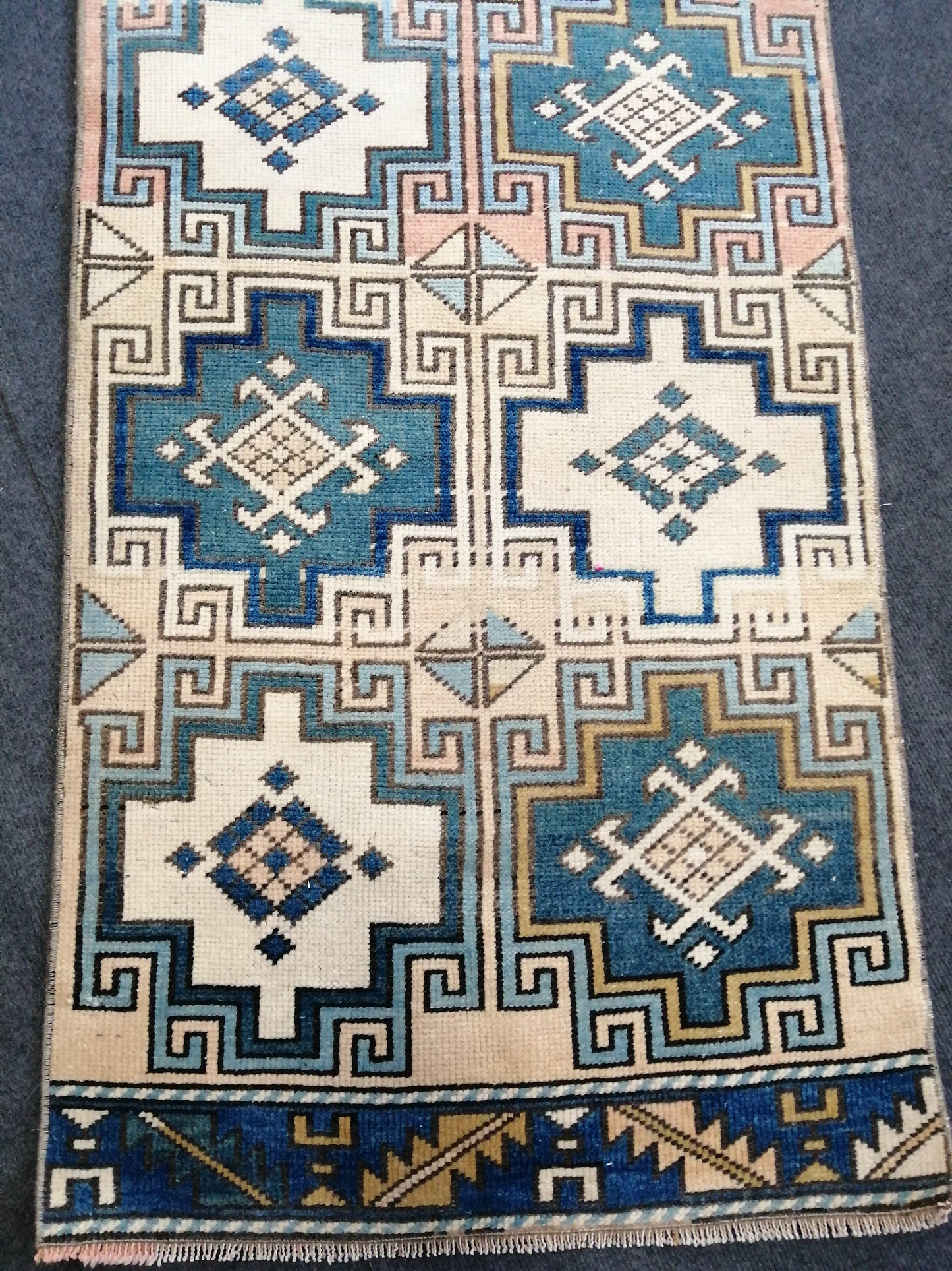 2 x 7.2 Oushak Runner Rug Turkish Runner Rug  Blue  Vintage Runner Rug Hallway Runner Rug Kitchen Runner Rug Wool Runner Navy Beige Green