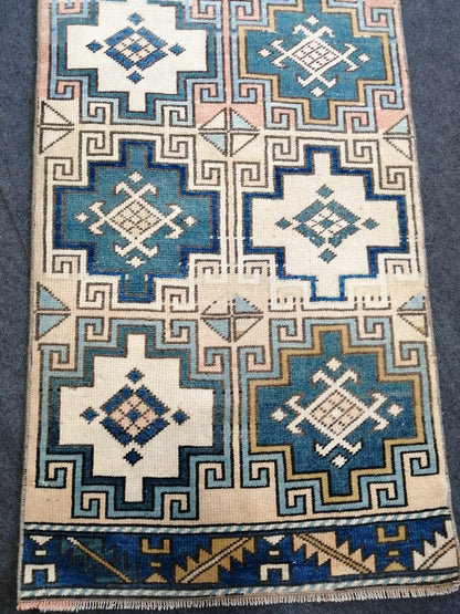 2 x 7.2 Oushak Runner Rug Turkish Runner Rug  Blue  Vintage Runner Rug Hallway Runner Rug Kitchen Runner Rug Wool Runner Navy Beige Green