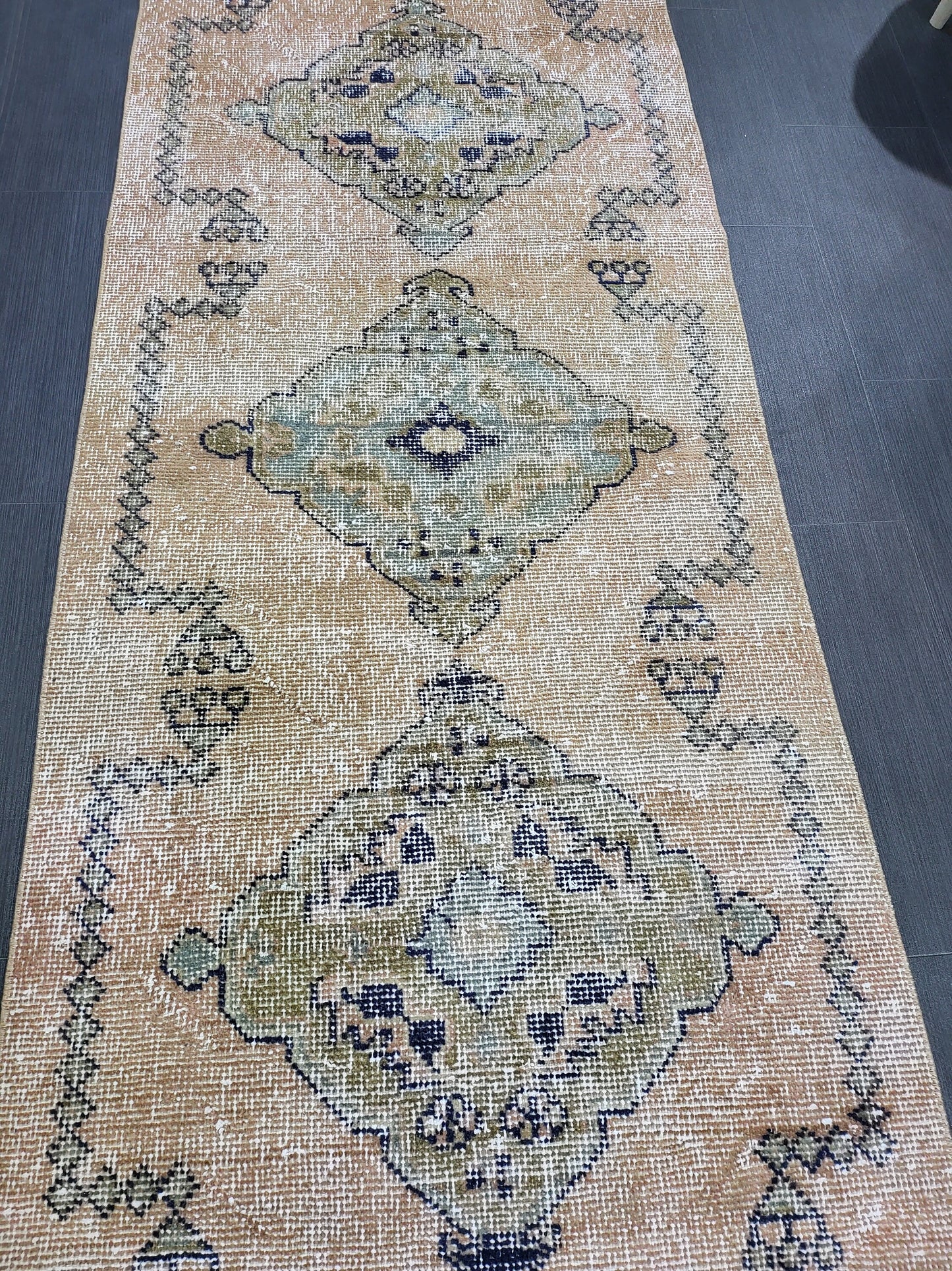 2.9 x 11.4 Low Wool Pile Oushak Runner Rug, Turkish Runner Rug, Vintage Runner Rug, Hallway Runner Rug Kitchen Runner Rug Wool Runner Rug