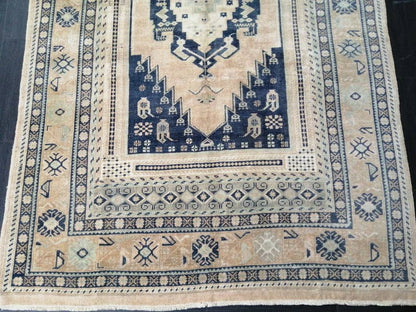 Vintage Turkish Oushak rug,5.5 x 9.3 Muted Persian  Rug, Muted turkish Rug, Navy Oushak  rug, Oriental Vintage Rug, Soft wool Rug,