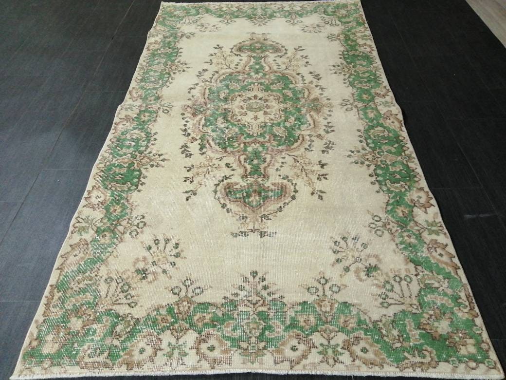 GREEN Rug, Vintage Oushak Rug, 3.7 X 6.8 Rustic Rug, Bohemian Rug, Rug Runner, Turkish Rug, Farmhouse Rug, Vintage Rug,Wool rug Oriental Rug