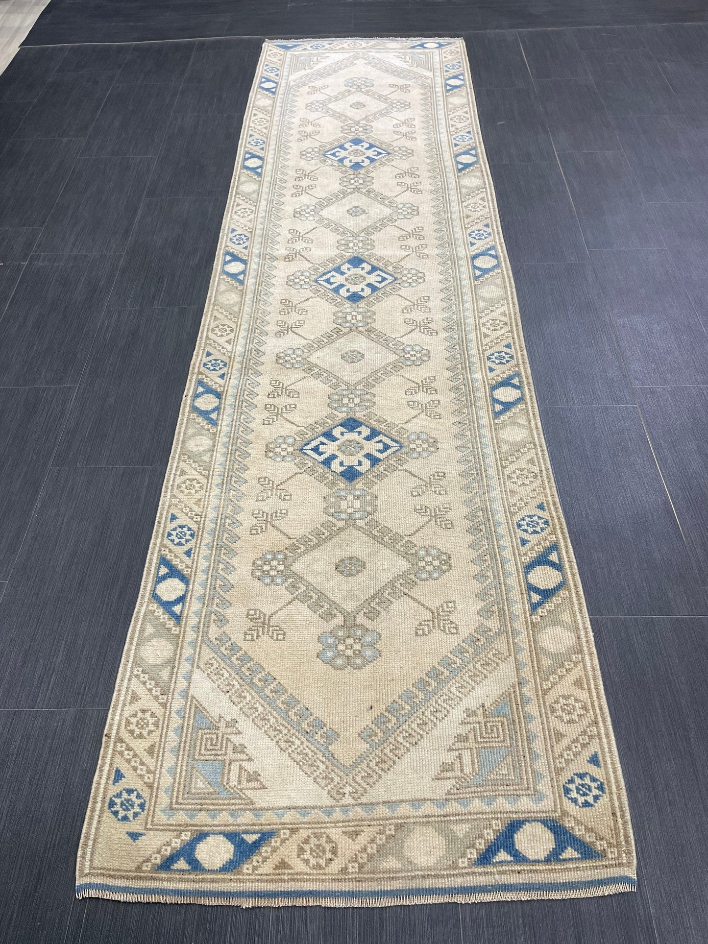 Muted Vintage Runner Rug Hallway 2.5 x 9.3 Runner Rug Kitchen Rug Runner Wool Runner Rug Oushak Runner Rug Turkish Runner Medium Wool Pile