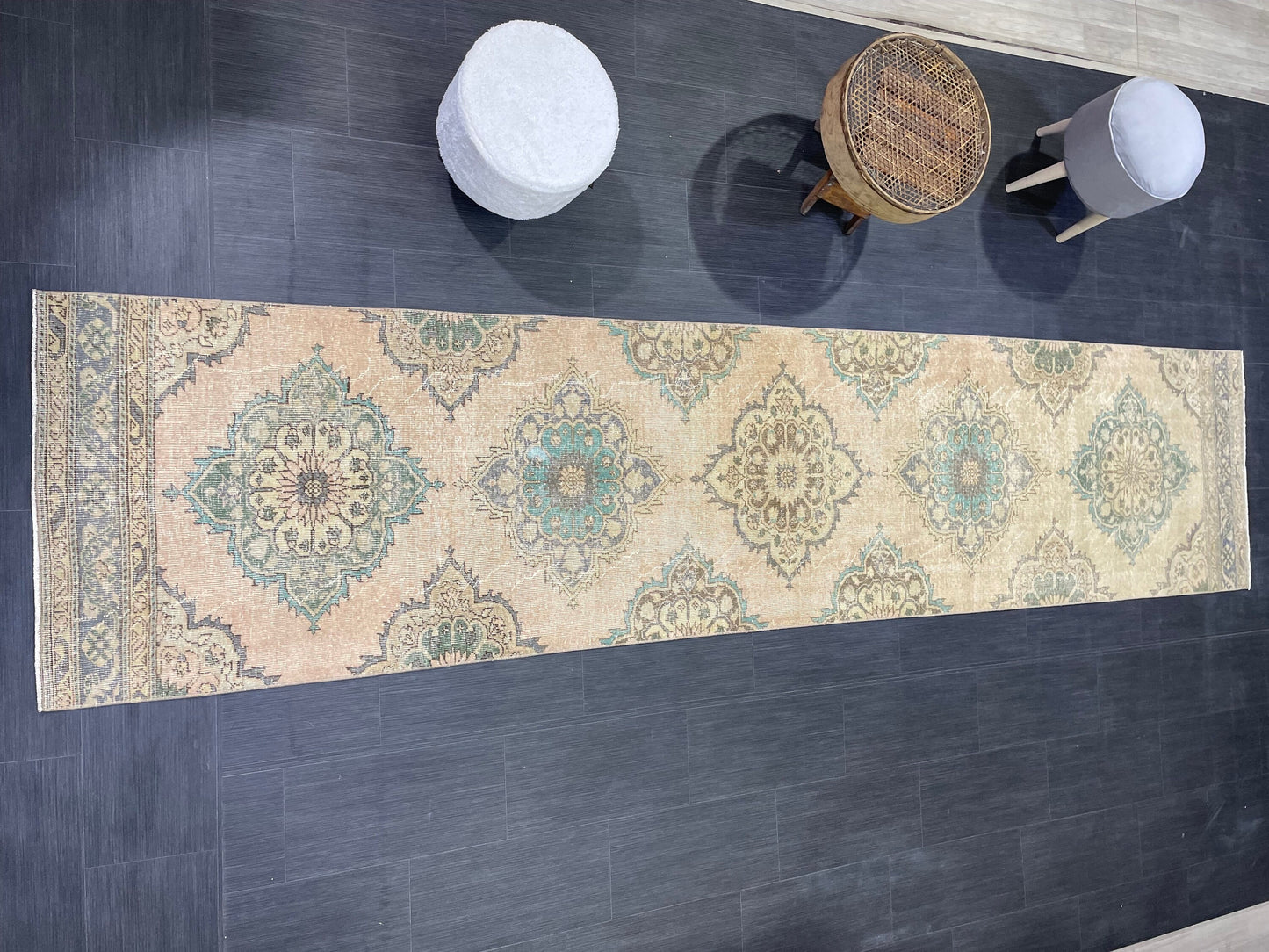 Distressed VINTAGE Rugs, Handmade Runner Rug, Oushak 2.9 x 12.2 Rug, Rustic Runner Rug, Antique Rug, Turkish Rug, Farmhouse Rug, Wool rug