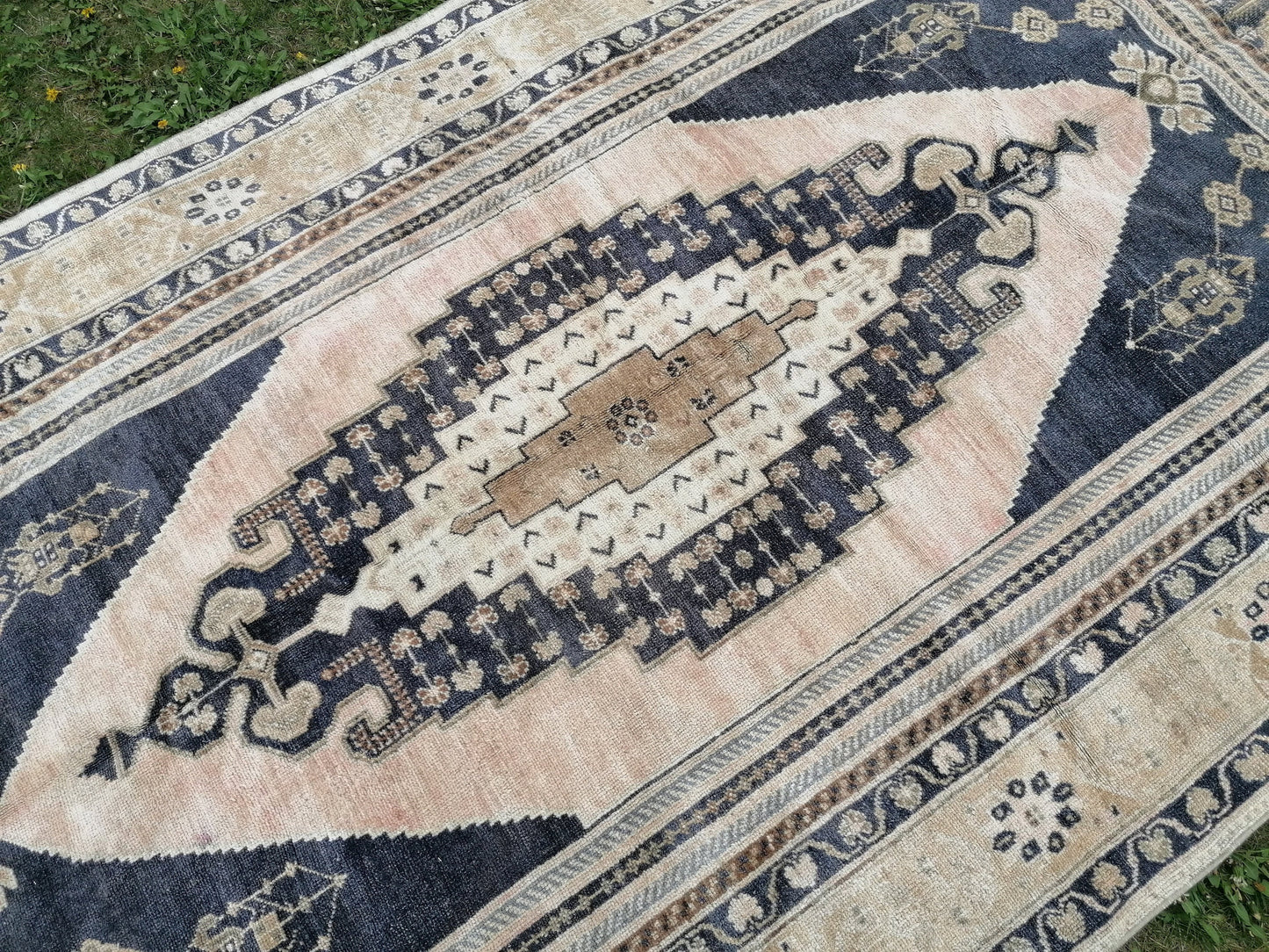 Quality oushak rug, blue turkish rug 5'2x10 large vintage rug wool oushak rug hand made rug