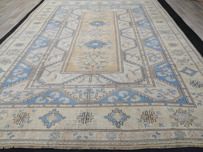 8.7 x 11.8 Muted Wool OUSHAK RUG TURKISH Persian Rug Vintage Oriental Rug Vintage Hand Made Rug Wool Oushak Rug Light Blue Rug 8x12 rug